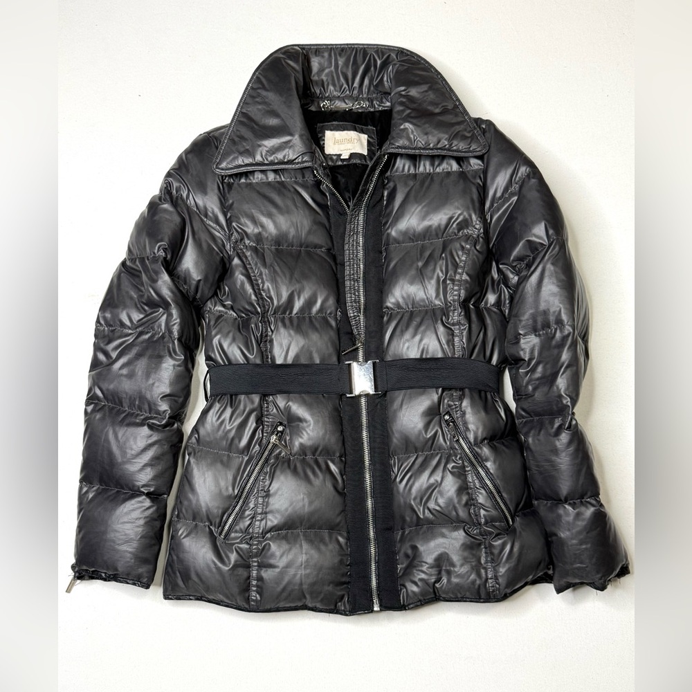 Laundry By Shelli Segal Black Belted Black Puffer Jacket Size Small